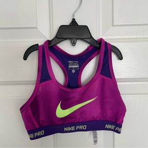Nike Pro Girls Purple Green Racerback Sports Bra Medium
